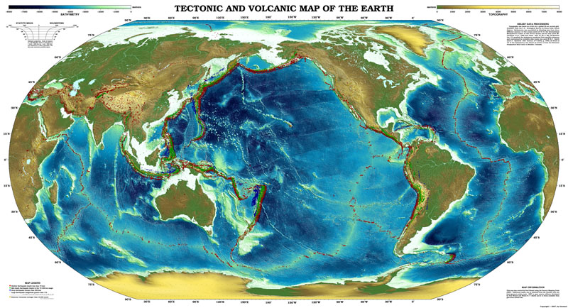 Global PDF map of the Earth shows the topography and bathymetry relief with 